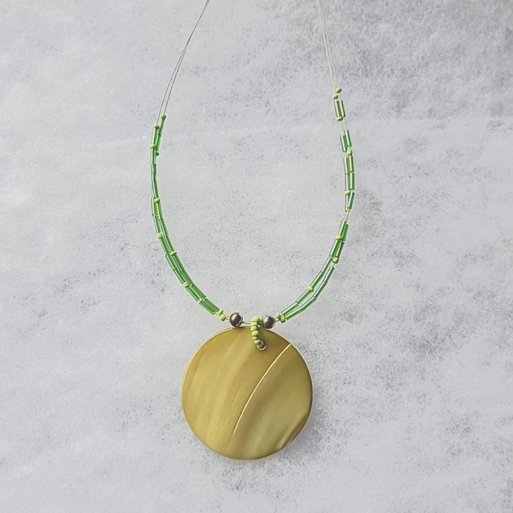 2/$8 Icing Green Wire and Beads Statement Necklace